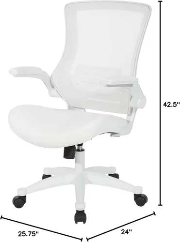 Miniatura 2 de Office Star - Silla de oficina con respaldo de pantalla blanca ventilada con brazos abatibles acolchados de color con base de nailon blanco, piel