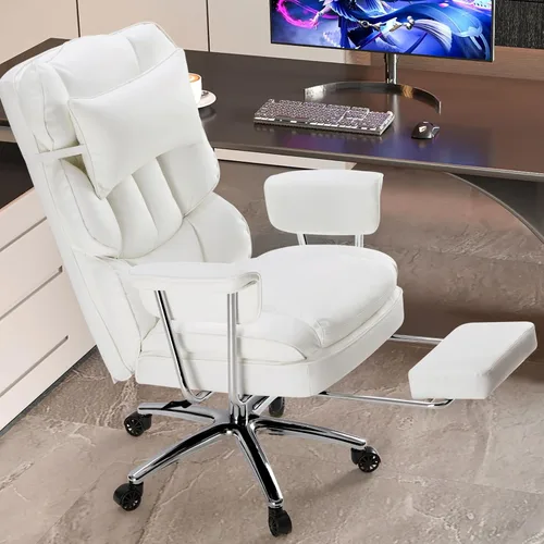 Miniatura 8 de Silla de oficina ejecutiva Sweetcrispy para casa y oficina - Ergonómica, grande, alta, con respaldo alto con reposapiés y soporte lumbar, Blanco