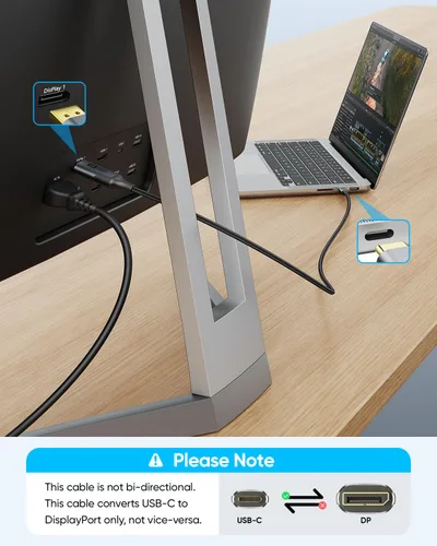 Miniatura 5 de SUNGUY Cable USB-C a DisplayPort de 5 pies, 8K a 60 Hz 4K a 240 Hz, USB C a DP 32.4 Gbps cable unidireccional Thunderbolt 4/3 para iPhone 17 16 15
