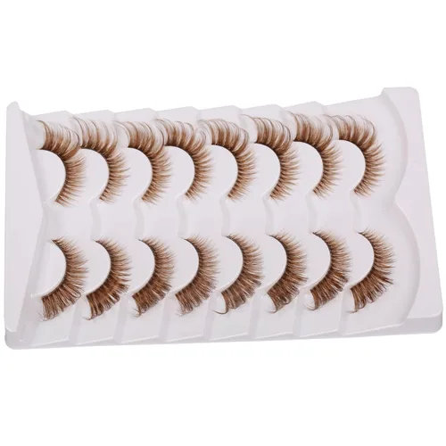 Miniatura 7 de Pestañas postizas marrones, pestañas naturales, ojo de gato, pestañas de banda transparente, pestañas esponjosas, paquete de 8 pares