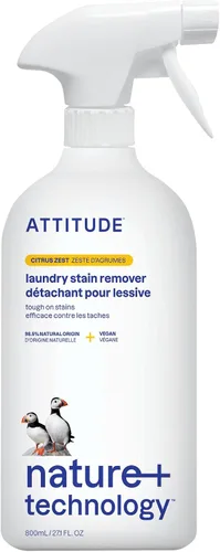 ATTITUDE Spray removedor de manchas para lavandería, elimina olores y manchas, a base de plantas y vegano, aroma a ralladura de cítricos, 27.1 onzas