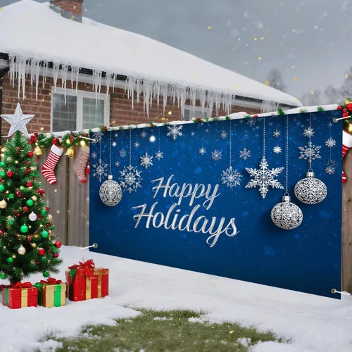 Miniatura 3 de Cartel de Feliz Navidad de 71 x 43 pulgadas, decoración para exteriores, fondo azul, vacaciones, fiesta de Navidad, patio, porche, decoración