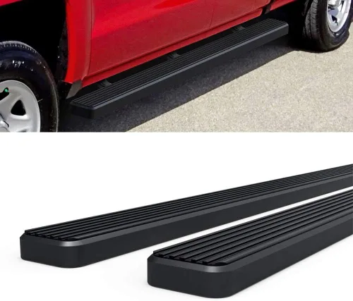 Miniatura 6 de APS - Estribos iBoard para Chevrolet con cabina extendida de 2 puertas completas + 2 puertas de apertura inversa, 4 pulgadas, Aluminio negro