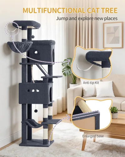 Miniatura 9 de Hzuaneri Árbol grande para gatos, torre para gatos de varios niveles de 75 pulgadas de alto, muebles de condominio para gatos más grandes