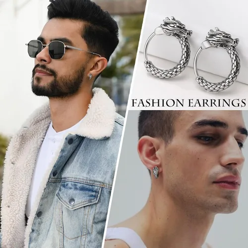Miniatura 2 de Aretes de aro nórdico vikingo para hombre, 2 pares de amuleto de protección, joyas, regalos de joyería de acero inoxidable para hombre, aretes