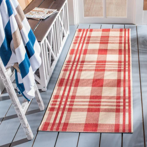 Miniatura 94 de SAFAVIEH Alfombra Lavable para Exteriores Colección Courtyard - 2'3" x 4', Beige y Azul, Patrón a Cuadros, No Desprende Pelusa y Fácil Limpieza