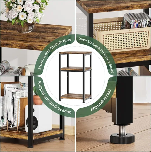 Miniatura 7 de Simple Trending Mesa auxiliar de 3 niveles, Mesa lateral Mesa de sofá para sala de estar, Estante de almacenamiento de mesita de noche, Marrón
