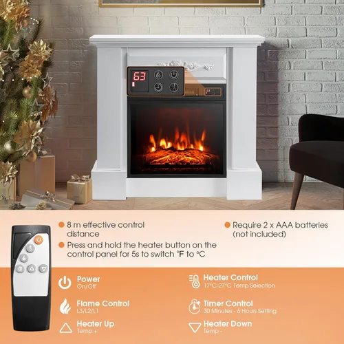 Miniatura 3 de SIMOE Chimenea eléctrica de 32 pulgadas, chimenea eléctrica independiente para interiores con control remoto, llama realista, termostato y Blanco
