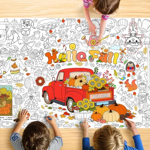 Miniatura 25 de Groovy - Mantel para colorear para niños, póster colorido de 30 x 72 pulgadas con letreros de paz, margarita, diseños retro, perfecto