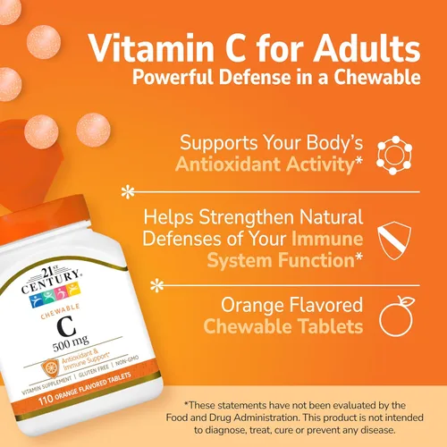 Miniatura 2 de 21st Century Vitamina C 500 mg Tabletas masticables, Naranja, 110