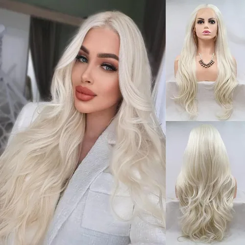 Miniatura 21 de Peluca Baby Blue para Mujeres, las Mejores Pelucas de encaje frontal azules, predepiladas, largas onduladas, peluca de cabello real, sin pegamento