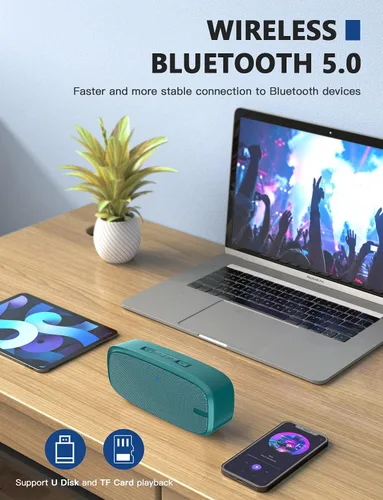 Miniatura 4 de LENRUE Altavoz Bluetooth, altavoz portátil inalámbrico con sonido estéreo fuerte, graves intensos, tiempo de reproducción de 12 horas, micrófono