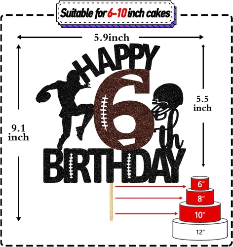 Miniatura 2 de Decoración para tartas de fútbol americano de 6 años, decoración de fiesta de cumpleaños de 6 años para niño