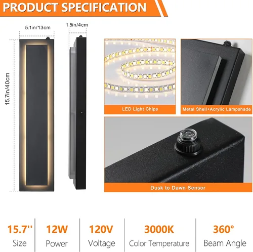 Miniatura 5 de tewei Aplique de Pared LED para Exteriores de Anochecer a Amanecer Iluminación Exterior, Accesorios de Iluminación Exterior Moderna Negro Mate Luces