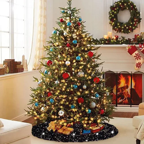 Miniatura 2 de FANPROMS Falda de Árbol de Navidad Negra de 21 Pulgadas Falda de Árbol de Lentejuelas Única de Terciopelo Faldas Mini de Árbol para Árboles