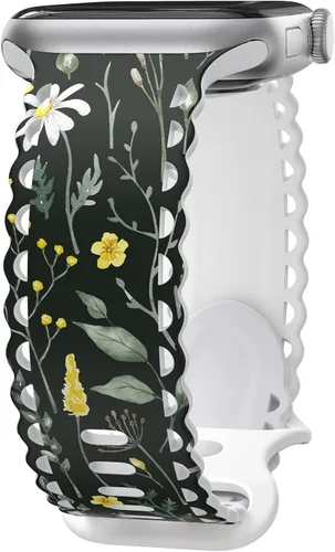 Miniatura 16 de Correa de encaje floral compatible con Apple Watch de 40mm 44mm 46mm 41mm 45mm 38mm 42mm 49mm, mujeres, correa deportiva de repuesto de silicona E