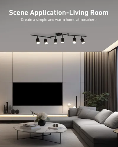 Miniatura 9 de Bojim Kit de Iluminación de Riel de 6 Luces Negras, Modernos Accesorios de Iluminación LED de Riel para Techo, Cabezal de Luz LED Flexiblemente Negro