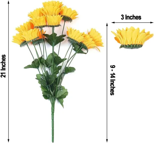 Miniatura 3 de Efavormart - 5 arbustos 70 girasoles artificiales amarillos de seda Decoración de jarrón