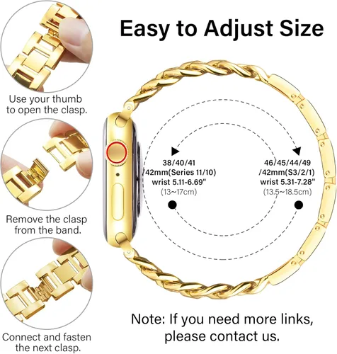 Miniatura 6 de Correas de metal para reloj para mujeres compatibles con Apple Watch para mujeres y hombres de 40 mm, 38 mm, 41 mm, 42 mm, 44 mm, 45 mm, 46 mm