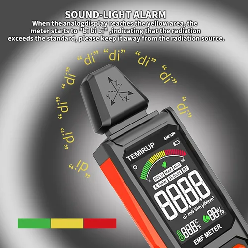 Miniatura 6 de Detector EMF, TEMIRUP 5 en 1 Medidor EMF Portátil Detector de Radiación, Detecta EF, RF, MF, Señal WiFi, Temperatura, Humedad, Lector EMF Recargable