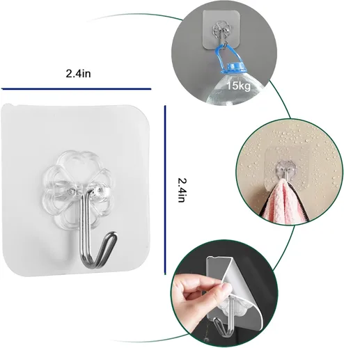 Miniatura 2 de Ganchos adhesivos para colgar, ganchos de pared resistentes, ganchos transparentes autoadhesivos, ganchos impermeables para toallas y abrigos
