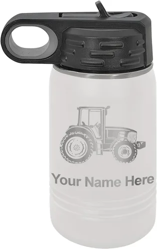 Miniatura 9 de LaserGram Botella de agua personalizada, tractor agrícola, acero inoxidable de doble pared aislada al vacío con popote superior, regalo grabado