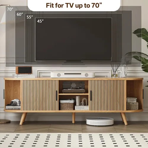 Miniatura 4 de OtterOasis Soporte de TV acanalado de 62 pulgadas, soporte de TV moderno de mediados de siglo para televisores de hasta 70 pulgadas, centro
