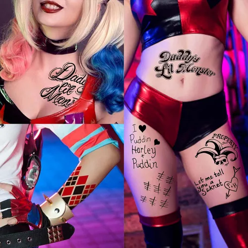 Miniatura 5 de 5 hojas de tatuajes temporales de Halloween HQ para mujeres, hombres y adultos, tatuajes de manos de cara de Joker, kit de maquillaje de Halloween