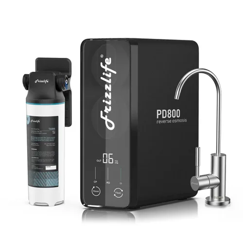Frizzlife Filtro de Agua de Ósmosis Inversa de 800GPD, Estándar NSF/ASNI 58&53&42&372, Sistema de Ósmosis Inversa Alcalina Mineral pH+ Sin Tanque,