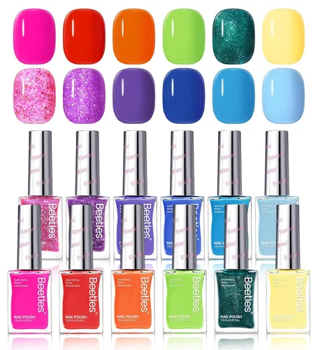 Miniatura 14 de Beetles - Juego de esmaltes de uñas de neón – Kit de esmalte de uñas de secado rápido, 12 colores, rosa intenso, verde, azul, amarillo, rojo, secado