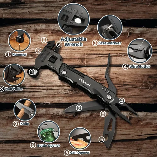 Miniatura 3 de Martillo multiherramienta con llave ajustable Fesasn, 16 en 1 Pocket Multi Tool Pliers, Stainless Steel, Survival Camping Multi Tool, Home DIY &