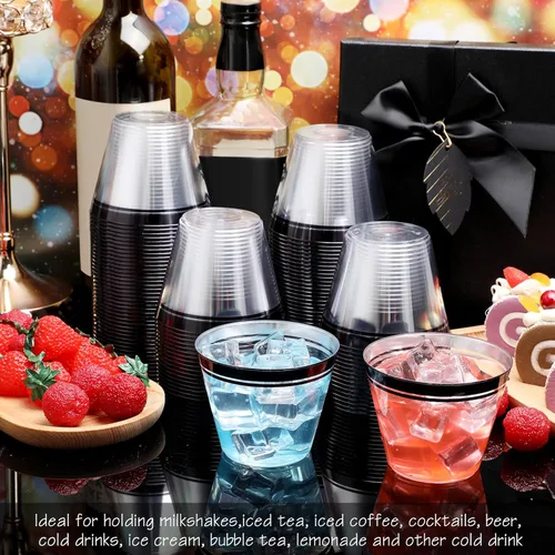 Miniatura 5 de Skylety 100 vasos de vino de plástico de 9 onzas con borde de graduación, vasos desechables para bebidas de boda, copas de cóctel para actividades