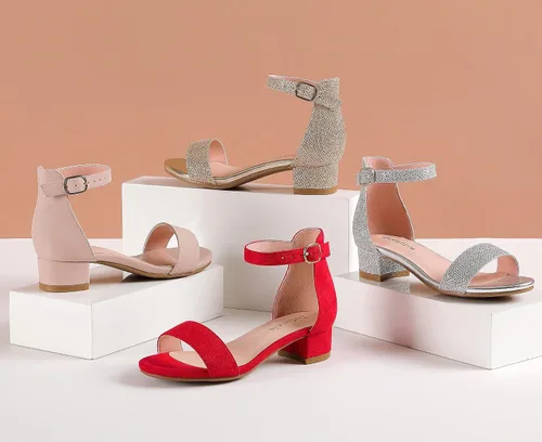 Miniatura 3 de Dufannie - Sandalias de vestir de tacón bajo para niñas pequeñas y grandes, con correa para el tobillo, punta abierta, para usar en fiestas de boda