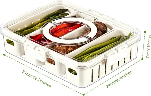 Miniatura 3 de shopwithgreen Recipientes para barra de ensalada para refrigerador con tapa y asa, contenedores de almacenamiento de frutas con 4 coladores