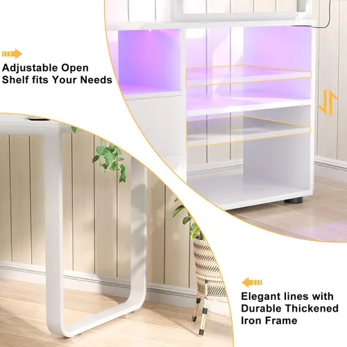 Miniatura 7 de Homieasy Escritorio en forma de L con archivador y toma de corriente, escritorios reversibles de esquina grandes de 55 pulgadas con tira LED