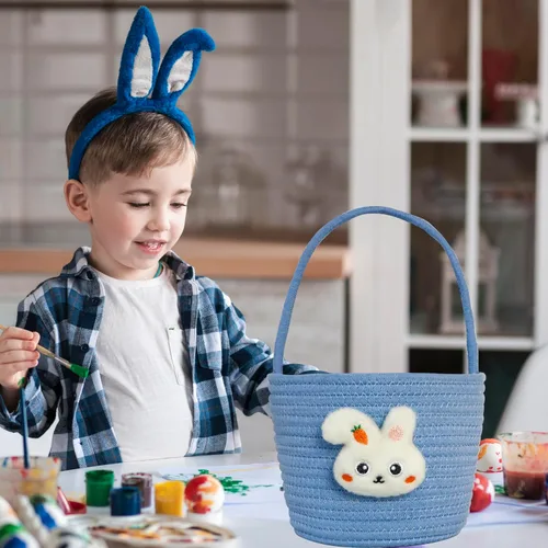 Miniatura 3 de Cesta de Pascua, cestas de Pascua para niños, cesta de Pascua para bebés con asa, cesta de huevos de conejo vacía, cestas de Pascua para niños
