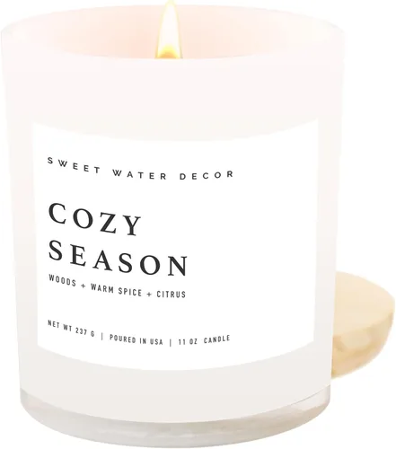 Miniatura 13 de Sweet Water Decor - Vela de soja Hello Fall, aroma manzanas con canela, clavo de olor y nuez moscada de otoño, mecha de 100% algodón, frasco blanco