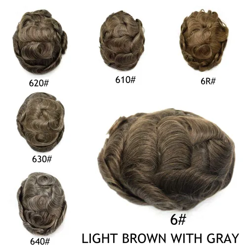 Miniatura 41 de Peluca de repuesto de cabello natural de poliuretano con encaje frontal para hombre (7x9 pulgadas, densidad de luz, 1B40# negro natural con 40% gris)