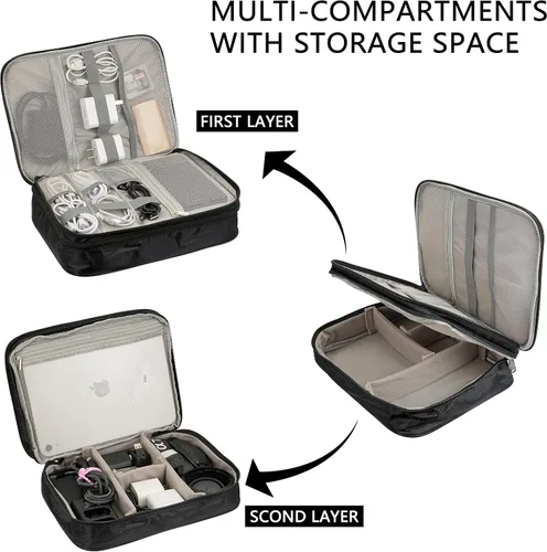 Miniatura 2 de Bolsa organizadora de accesorios electrónicos, impermeable de doble capa, organizador de cables de viaje para cables, cargador, banco de energía