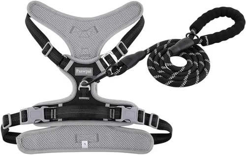 Miniatura 7 de Arnés ajustable para perro, sin tirones, reflectante, acolchado suave para perros pequeños, medianos y grandes, incluye correa y collar, beige, XS