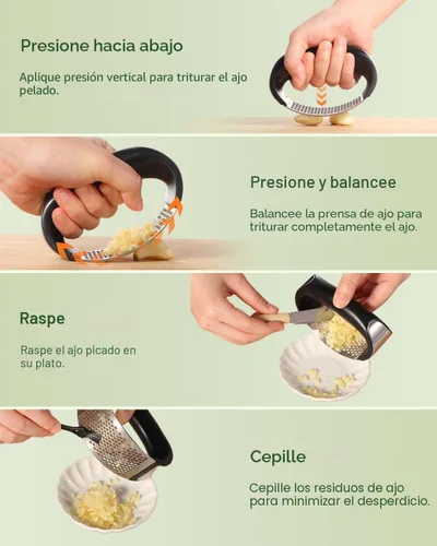 Miniatura 4 de Vantic Prensa de Ajo Basculante - Trituradora de Ajo de Acero Inoxidable, Picadora y Cortadora con Pelador y Raspador, Utensilio de Cocina Fácil