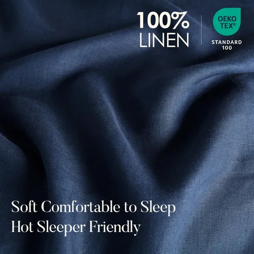 Miniatura 2 de DAPU Pure Linen - Juego de sábanas de 100% lino francés de Normandía, transpirable y duradero para personas que duermen con calor, juego de 4 Azul