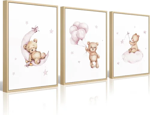 Miniatura 15 de Baccone Arte de pared para habitación de guardería con oso de peluche, póster para habitación de bebé niño o niña, decoración de pared de guardería