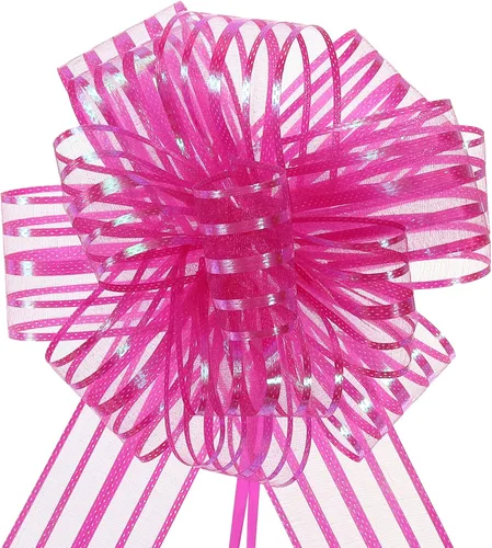 Miniatura 28 de MECCANIXITY 5 lazos metálicos de organza de 4 pulgadas para envolver regalos, color rosa claro para cestas de boda, regalos de Navidad, día de San