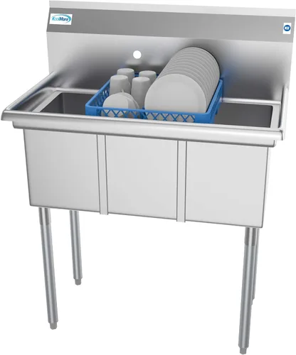 Miniatura 10 de KoolMore - SC101410-12B3 Fregadero de cocina comercial de acero inoxidable NSF de 3 compartimentos con escurraderos derecho e izquierdo
