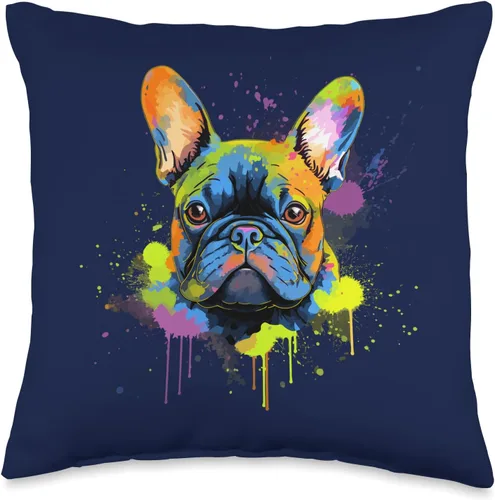 French Bulldog Dog Lover Gifts Women Girl Cojín gráfico de Bulldog francés con retrato artístico de mascotas con diseño de perro francés y mamá, 16