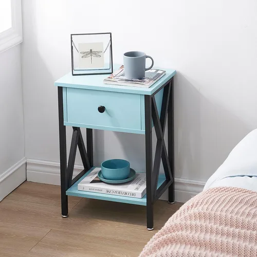 Miniatura 5 de VECELO Mesas auxiliares, mesita de noche moderna con cajón y estante, mesita de noche para dormitorio, sala de estar, marco de metal industrial