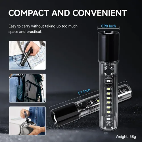 Miniatura 5 de VAVOFO Linterna LED, cuerpo de aluminio, linterna LED EDC púrpura - USB-C recargable, impermeable, enfoque de zoom, 3 modos, estroboscópico