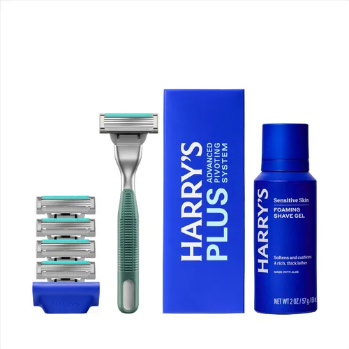 Miniatura 11 de Harry's Kit de afeitado Plus para hombres, mango premium, 5 cartuchos de hoja de afeitar, gel de afeitado espumoso y cubierta de hoja de viaje, Tide