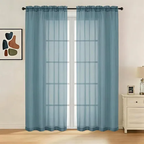 Miniatura 62 de LIVEKID Cortinas traslúcidas negras de cocina de 36 pulgadas de largo, cortinas cortas filtrantes de luz, 2 paneles de gasa aireada, texturizadas